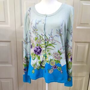 New Cut Cute Swavorski Silk Cotton Women's Floral Spring Sweater Cardigan Large